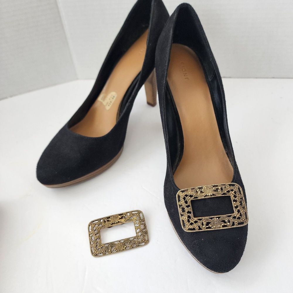 Vintage Brass Tone Shoe Clips Buckle Edwardian Victorian Ornate Open Scrollwork